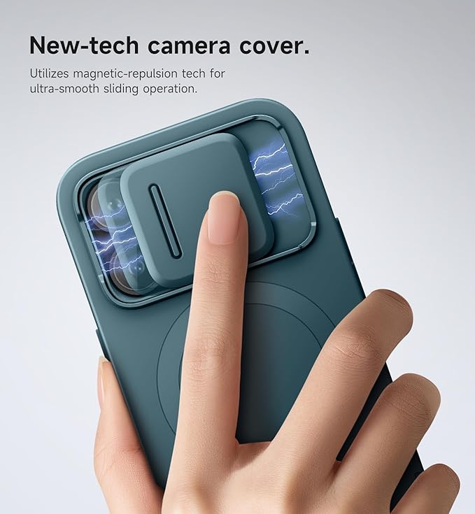 SURITCH for iPhone 14 Pro Case with Magnetic Camera Slide Cover and Adjustable Kickstand, Compatible with MagSafe, Shockproof Bumper Case Slim Protective Cover for iPhone 14 Pro 6.1 Inch, Lake Green