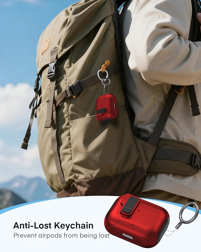 Maxjoy for AirPods Pro 3 Protective Case with Cleaning Kit, Military Hard Case with Lock Shock-Absorbing, Red