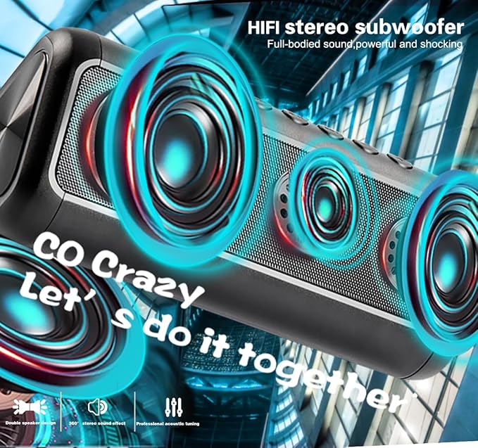 Solar Bluetooth Speaker Portable Wireless, 50H Playtime with HD Stereo Sound,5000mAh Can Charge Cell Phone,BT5.3,Outdoor Waterproof IPX6,TWS Pairing/AUX/TF play for Camping/Beach/Party/travel/Cycling
