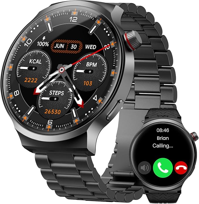 Smart Watches for Men, 120-Day Battery with 1000mAh Charging Case, 1.85" Ultra Large Display, Military Smart Watch Answer/Make Calls, 24/7 Heart & Sleep Monitor, Compatible with Android & iOS