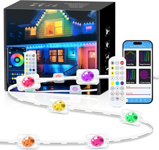 KISUFU 100FT Permanent Outdoor Lights for House, 24V RGB+IC Smart Outside Lights with 221 Modes, App & Remote Control, IP68 Waterproof, Year-Round Roof & Eaves Lighting for Christmas, Holidays (100FT)