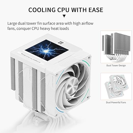 Thermalright Phantom Spirit 120 Vision Snow CPU Air Cooler, Twin Tower Radiator 2150RPM Speed,480x480 Resolving Power IPS Screen with 3.95in,Computer Cooler for Intel lga1851/1700/115x,AM4/AM5