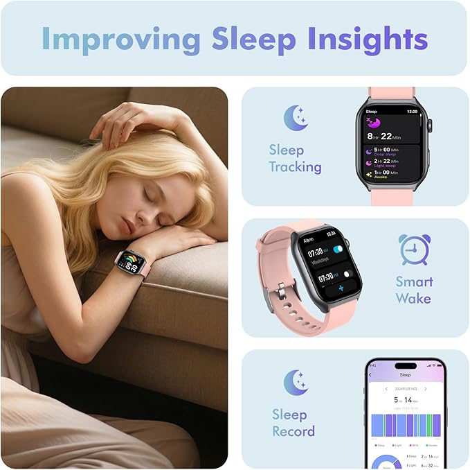 YMS Android Smart Watch for Women - 2.0",IP68 Waterproof Fitness Watches Bluetooth Call (Answer/Call),Heart Rate/Sleep/Pressure/Steps Monitor,Android & iOS,100+ Sports Trackers (Pink)