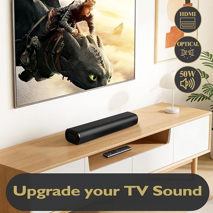 LEMEGA Edge X1 2.0 Soundbar for TV with HDMI ARC, 50W RMS Powerful Speaker, Bluetooth Streaming, Optical, AUX & USB, Compact Wall-Mountable Sound Bar for Gaming and More