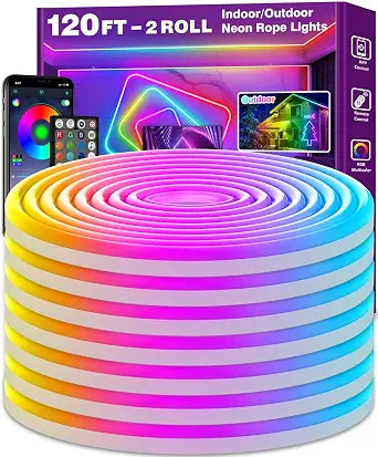 AILBTON 120Ft Neon Rope Lights,Flexible Led Rope Lights Control with App/Remote,Multiple Modes RopeLights,IP65 Outdoor RGB Led Neon Lights NonWater Resistant,Music Sync Gaming Led NeonLight Strip