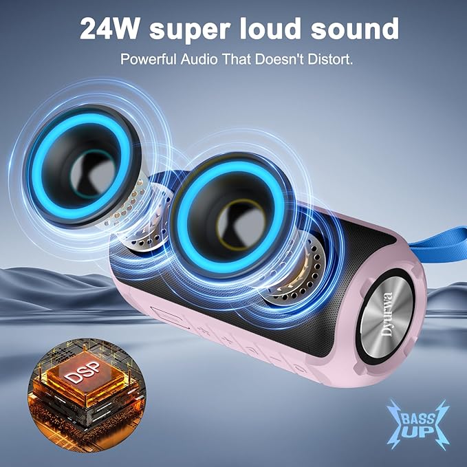 Bluetooth Speaker, 2026 NEW Portable Wireless Speaker, 24W Super Loud,TWS Pairing, Colorful RGB Lights, IPX7 Waterproof, 12H Playtime, HD Call for Outdoor/Home/Party/Beach, White Elephant Gift Pink