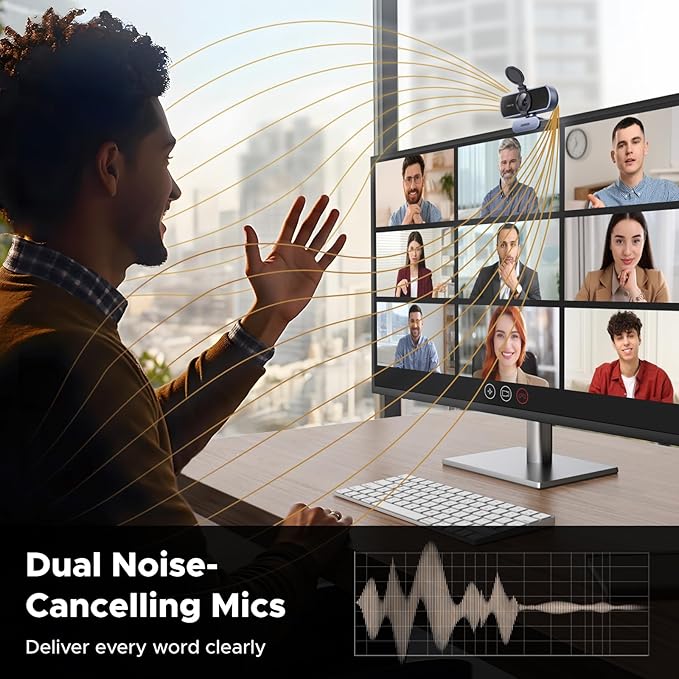 4K Ultra HD Webcam for PC and Mac with Autofocus Noise Canceling Microphone for Video Calls and Streaming