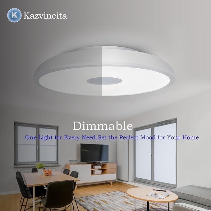 BT-Version LED Ceiling Light with Speaker 18W 11Inch Music Ceiling Lamp with Remote Control Adjustable Brightness & Color Temperature RGB Ambient Lighting for Kids Room Bedroom and More