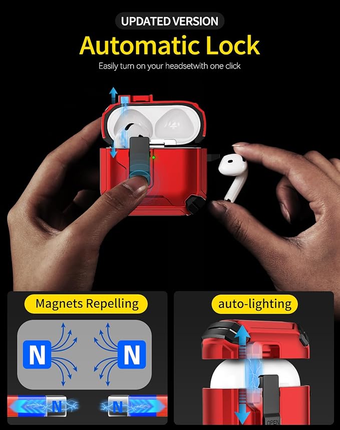 Compatible with AirPods 4 Case,Magnetic Automatic Lock with Phone Stand & Cleaning Kit,Compatible with Magsafe Cover -Red