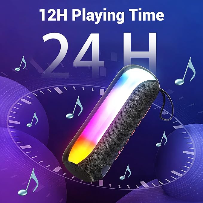 T&G Portable Bluetooth Speakers with Colorful Lights, Powerful Stereo Loud Sound Wireless Speaker, Outdoor Party Speaker, IPX4 Waterproof, Up to 24H Playtime, for Outdoor/Home/Party/Beach