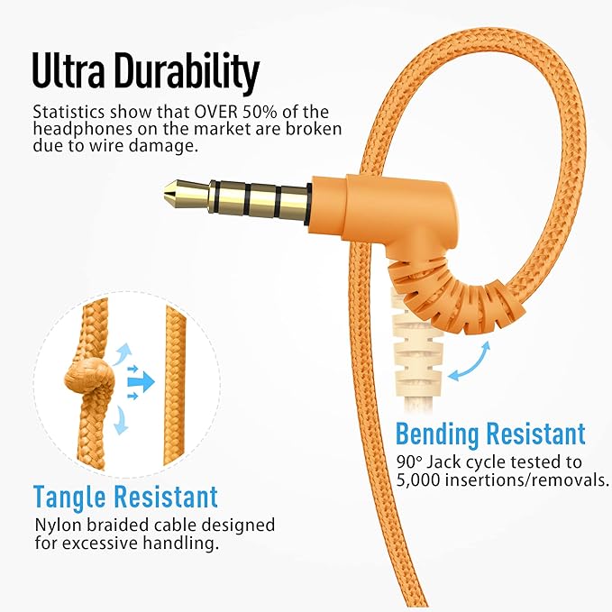 AILIHEN HD850 Classroom Headphones for Kids K-12 Students, School Wired Headphones with Microphone & 85dB Volume Limited & Sharing Function for Chromebook (Orange)