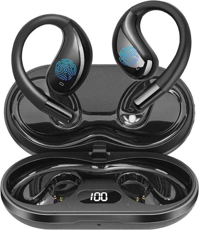 Open Ear Clip Wireless Earbuds Bone Conduction Headphones, Bluetooth 5.4 Headphones with 50H Playtime Touch Control Ultra-Comfort, IPX7 Waterproof Headset for Working Sport Gym Running