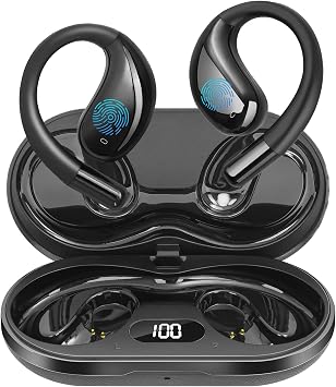 Open Ear Clip Wireless Earbuds Bone Conduction Headphones, Bluetooth 5.4 Headphones with 50H Playtime Touch Control Ultra-Comfort, IPX7 Waterproof Headset for Working Sport Gym Running
