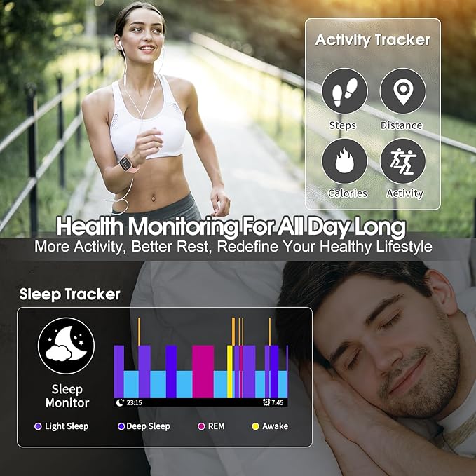 aycy Smart Watch for Men Women Bluetooth Call, 1.85" HD Touch Screen Fitness Watch with Sleep Heart Rate Monitor, 112+ Sports Modes, IP68 Waterproof Activity Trackers for Android iOS, Pink