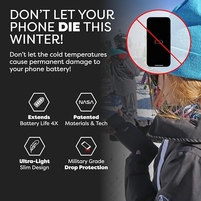 PHOOZY XP3 Ultra-Durable Thermal Phone Case for Extreme Cold | Insulated Phone Case Extends Battery Life 4X | Snowboard & Ski Gear | As Seen on Shark Tank | Large - Black