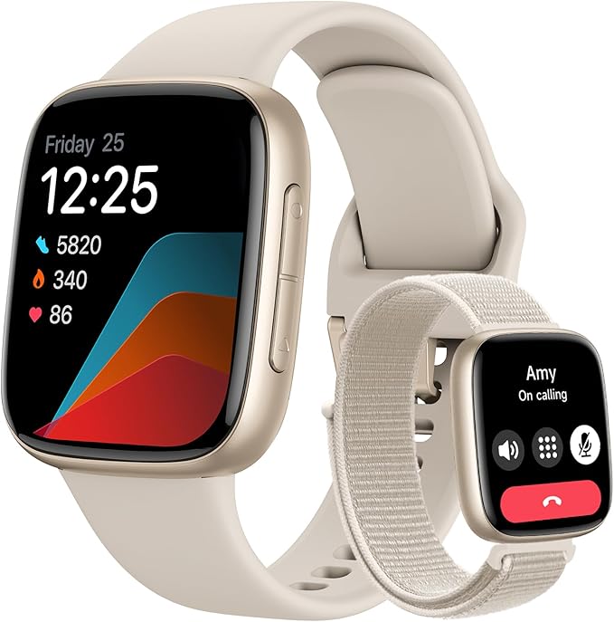 Tensky Smart Watch for Men/Women iPhone & Android, 1.85" AMOLED Screen Fitness Tracker with Bluetooth Call, 3ATM Waterproof 24/7 Heart Rate/Sleep/SpO2 Monitor, Pedometer, 100+ Sport Modes, White