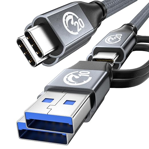 2Pack 6.6FT USB C Cable with USB to USB C Adapter, 20Gbps USB C 3.2 Cable