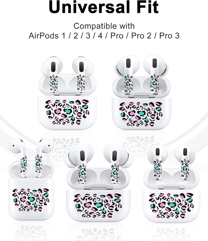 ROCKMAX Leopard Print Skin Set for AirPods, Earbud + Charging Case Stickers with Applicator & Spare, Universal Fit for AirPods 1/2/3/4 & Pro/Pro 2/Pro 3, Removable, Water-Resistant, No Interference