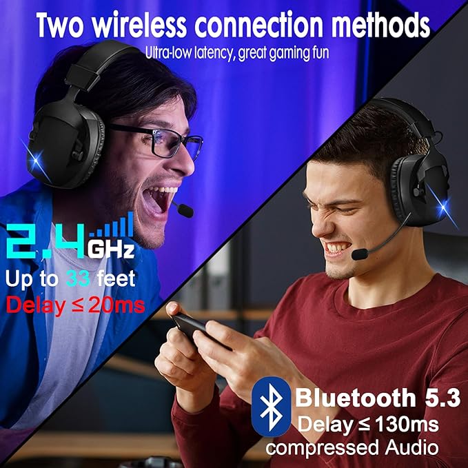Wireless Gaming Headset for PS5, PS4, PC, Nintendo Switch, 2.4GHz USB Gaming Headphones, Bluetooth 5.3, 50H Battery, Noise Canceling Microphone, ONLY 3.5mm Wired Mode for Xbox Series