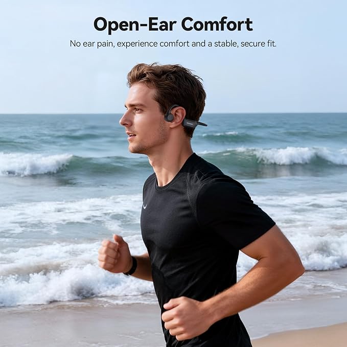 TECKNET Bone Conduction Headphones, Bluetooth V6.0 Open Ear Wireless Headphones, 10H Playtime & IPX5 Sweat Resistant, Secure Comfortable Fit Built-in Mic, Sports Earbuds for Running & Workout, Black