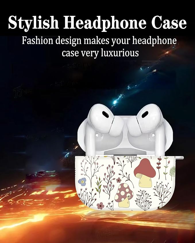 Compatible with Airpod pro 2nd/1st Generation Case Cover with Gold Round Keychain Cute Pattern Hard & Anti Slip Cover for Men Women & Girls(Boho Mushroom)