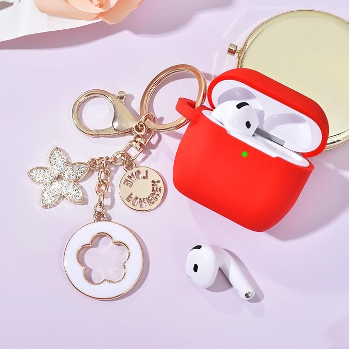 Case Compatible with Apple Airpods 4 - VISOOM Airpods 4 Cases 2024 Cover Women Anti-Drop Silicone iPods 4 Earbuds Wireless Accessorie Charging Cases Girl Bling Keychain for Airpod iPods 4th Gen