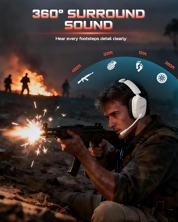 NUBWO Wireless Gaming Headset for PC, PS5, PS4, Connect to Game & Phone Simultaneously (2.4GHz + Bluetooth), 3 EQ Modes, 50H Battery, PS5 Headset with Mic, Lightweight Foldable Headphones White/Black
