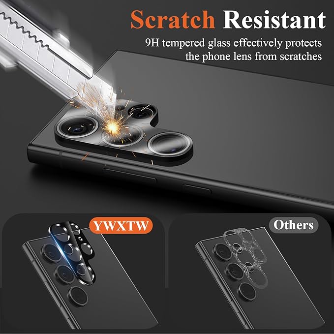 YWXTW 3 Pack Camera Lens Protector for Samsung Galaxy S24 Ultra, Anti Scratch Full Coverage 9H Tempered Glass S 24 Ultra Camera Cover Screen Protector, Case Friendly