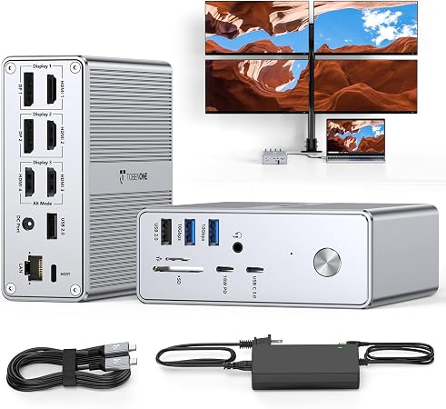 TobenONE DisplayLink Docking Station 4 Monitors, 4 HDMI&2DP, 120W Charger
