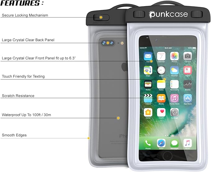 Waterproof Phone Pouch, PunkBag Universal Floating Dry Case Bag for Most Cell Phones incl. iPhone 8 Plus & Samsung Galaxy S9 | Perfect for Keeping Your Cellphone & Valuables Dry and Safe