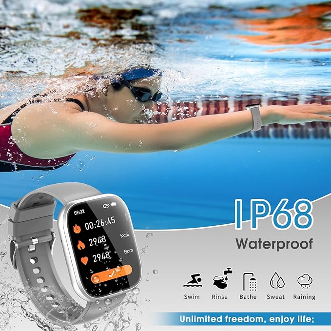 aycy Smart Watch for Men Women Bluetooth Call, 1.85" HD Touch Screen Fitness Watch with Sleep Heart Rate Monitor, 112+ Sports Modes, IP68 Waterproof Activity Trackers for Android iOS, Gray