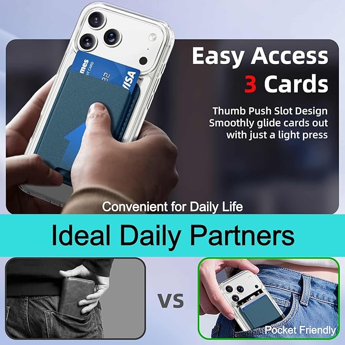 Magnetic for iPhone 17 Pro Clear Case with Blue Detachable Wallet, Compatible with MagSafe, Credit Card Holder with Slim Shockproof Protective Phone Cover