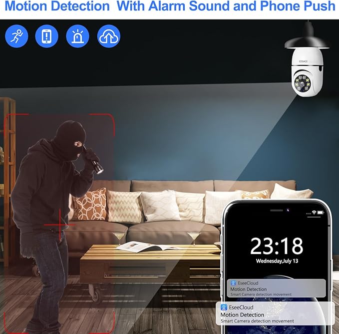 Light Bulb Security Camera,WiFi 5G 2.4GHz WiFi E27 360 Degree Light Socket Camera, Wireless with Motion Tracking Alarm, Color Night Vision,Two-Way Audio