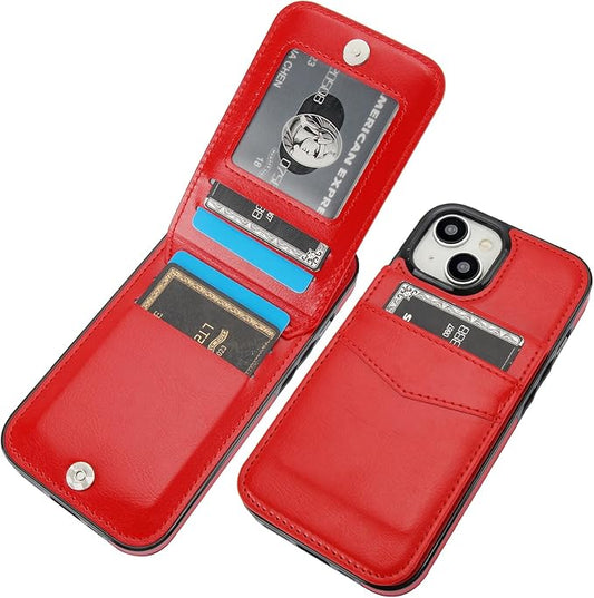 KIHUWEY Compatible with iPhone 15 Case Wallet with Credit Card Holder, Flip Premium Leather Magnetic Clasp Kickstand Heavy Duty Protective Cover for iPhone 15 6.1 Inch (Red)