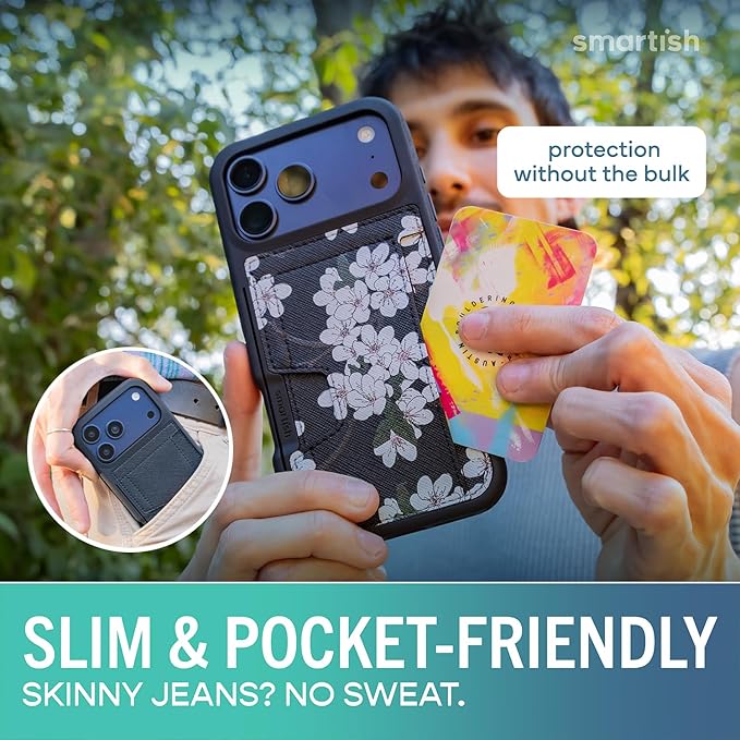 Smartish® iPhone 17 Pro Max Wallet Case - Wallet Slayer Vol.2 [Slim + Protective] Credit Card Holder w/Kickstand - Drop Tested Hidden Card Slot Cover for Apple iPhone 17 Pro Max - Very Cherry Blossom