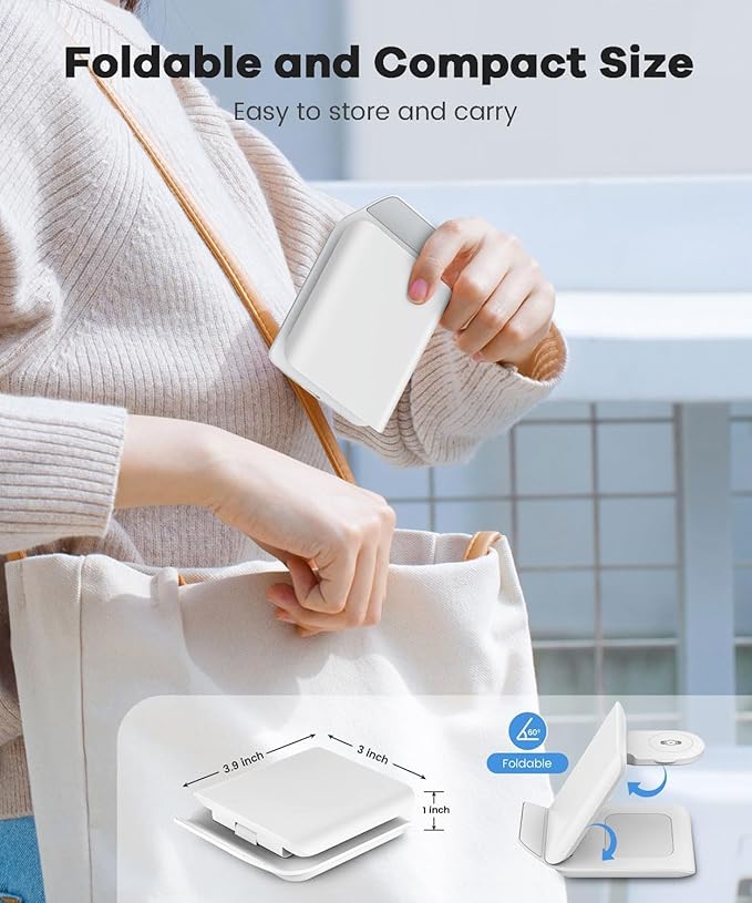 Fast Wireless Charger for Samsung Z Flip - 3 in 1 Foldable Travel Charging Station for z Flip 7/6/5/4, Motorola Razr+, Galaxy Watch 8/7/6/5/Ultra & Buds 3/2 Pro/Live | PD20W Adapter Included | White