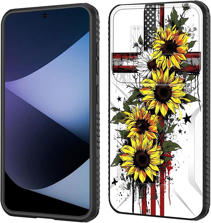 for Galaxy S26 Case Built in Slide Camera Lens Cover,Heavy Duty Shockproof Protection Dual Layer Case for Samsung Galaxy S26 6.3" 2026,Cross American Flag Sunflower
