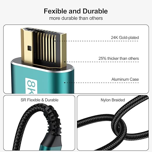 8K HDMI ARC/eARC Cable for Soundbar to TV 10FT, eARC HDMI 2.1 Cable, High Speed HDMI Cord 48Gbps 8K@60Hz, 4K@120Hz (Dolby Atoms, HDCP 2.2&2.3, 3D, HDR10) for Sound bar, Roku TV, PS5, Blu-ray