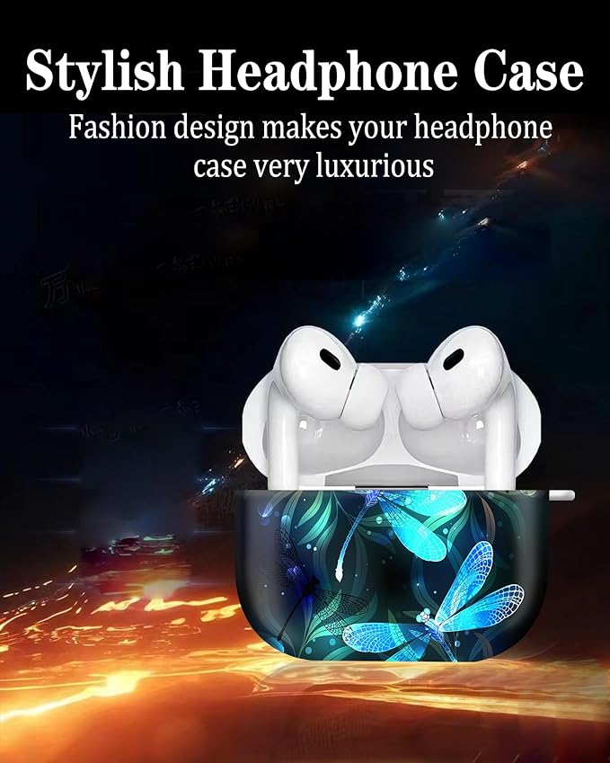 Compatible with Airpod pro 2nd/1st Generation Case Cover with Gold Round Keychain Cute Pattern Hard & Anti Slip Cover for Men Women & Girls(Cute Dragonfly)