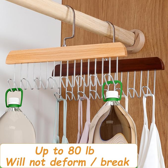 4 Pack Anti Slip Multi Hook Coat Racks,Tie Rack,Bra Hangers for Closet Organizer with 8 Hooks 360 °Swivel Wooden Hanger for Closet for Tie,Tank Top,Bra, Scarf,Hat