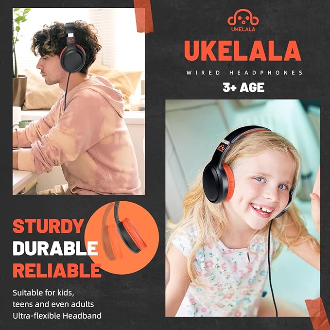 Orange Wired Headphones for Boys Portable On Ear Youth Headphones for School Airplane Travel Lightweight Portable Compatible with Pad Computer Laptop for Adults Student Children Girls Kids