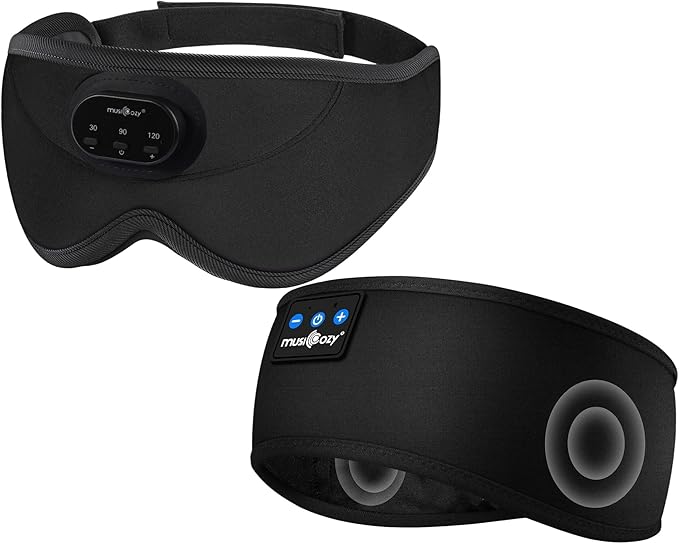 MUSICOZY 3D Bluetooth Sleep Mask with Headphones and Timer, Wireless Sleep Headphones for Side Sleepers, Eye Mask with Bluetooth Headphone, 2 Packs