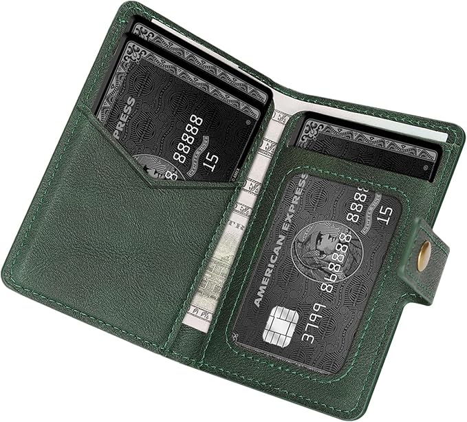 Ultra-Thin Magnetic Wallet Card Holder for iPhone and All MagSafe Protective Cases,Premium PU leather, powerful magnetic closure, stand function, 6 card slots (Green)
