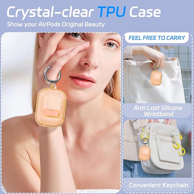 for AirPods Pro 2 Case with Phone Stand & Secure Lock, Auto-Open Clear Cover Compatible with Apple AirPods Pro 2nd/1st Gen (2023,2022,2019) with Cleaning Kit & Keychain (W-Brown)