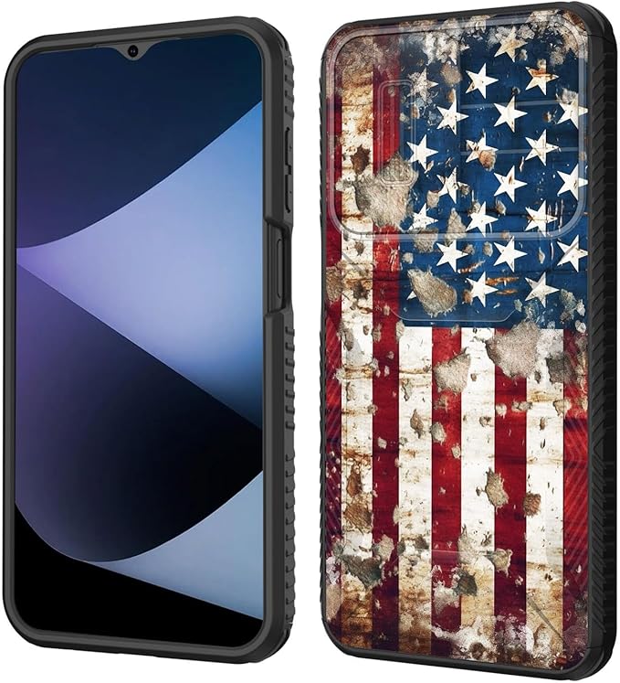 for Galaxy A17 5G Case Built in Slide Camera Lens Cover,Heavy Duty Shockproof Protection Dual Layer Case for Samsung Galaxy A17 5G 6.7" 2025,Rustic American Flag