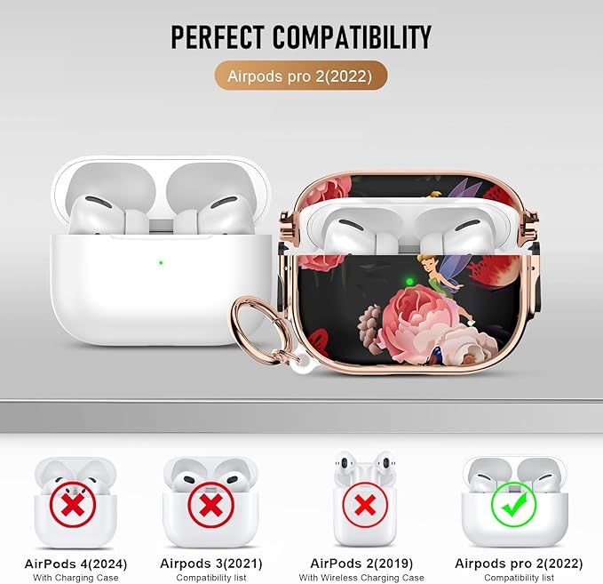Maxjoy for Cute Airpods Pro 2 case with Safety Lock,Compatible Airpods Pro Case 2nd/1st Gen,Compatible Rose Flowers AirPods Case Cover for Women Girly with Keychain-Red White