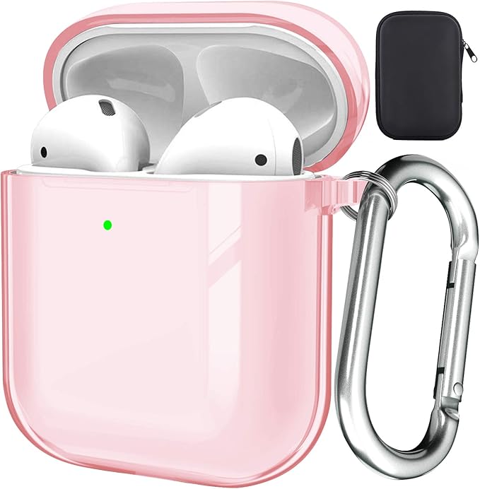Valkit Compatible AirPod Case Cover, Clear Airpods Case with Keychain Soft TPU Protective Cover Shockproof Case for Girls Women Men Compatible with Apple AirPods Charging Case 2 & 1 - Clear Pink