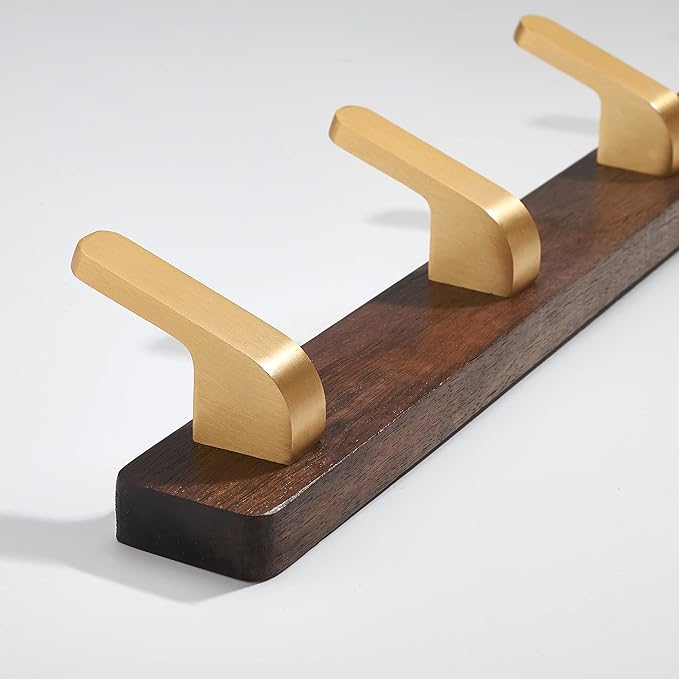SARIHOSY] Wall Mounted Coat Rack,Multi Hook Hangers,Entryway Hanging Coat Rack,Metal Wood Coat Rail with 3 Hooks，Walnut Wood,zinc Alloy,Bedroom,Bathroom,Foyer,Living Room,Metal Household Items