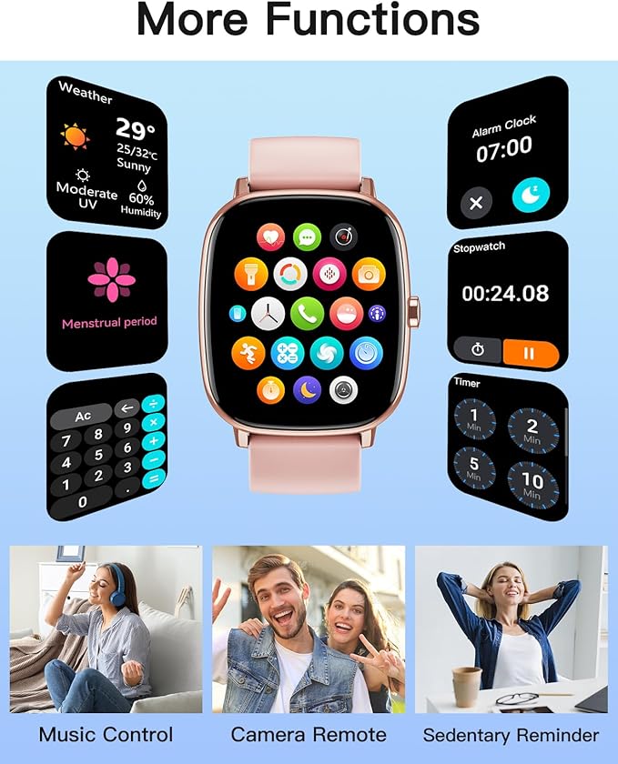 HUAKUA Smart Watches for Women with GPS Built-in, Answer/Make Calls, 1.95" Smartwatch for iPhone/Android Phones, Fitness Watch with Heart Rate/Sleep Monitor 100+ Sports Modes IP68 Waterproof (Pink)