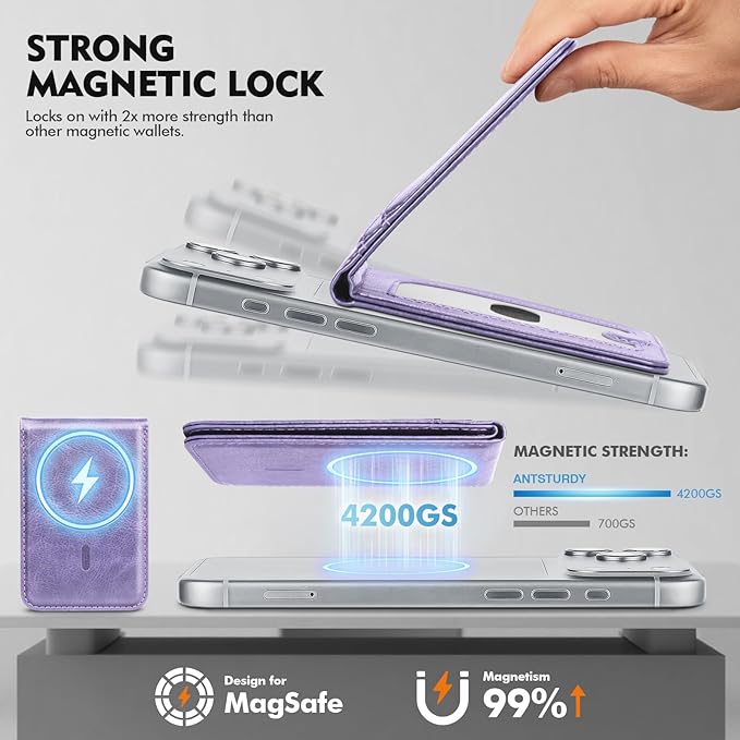 Compatible with Magsafe Case with Card Holder for Men Women Magnetic Ultra-Thin Wallet Bracket Adjustable Bracket for iPhone 17/16/15/14/13/12 Pro/Pro Max/PlusSeries,Light Purple